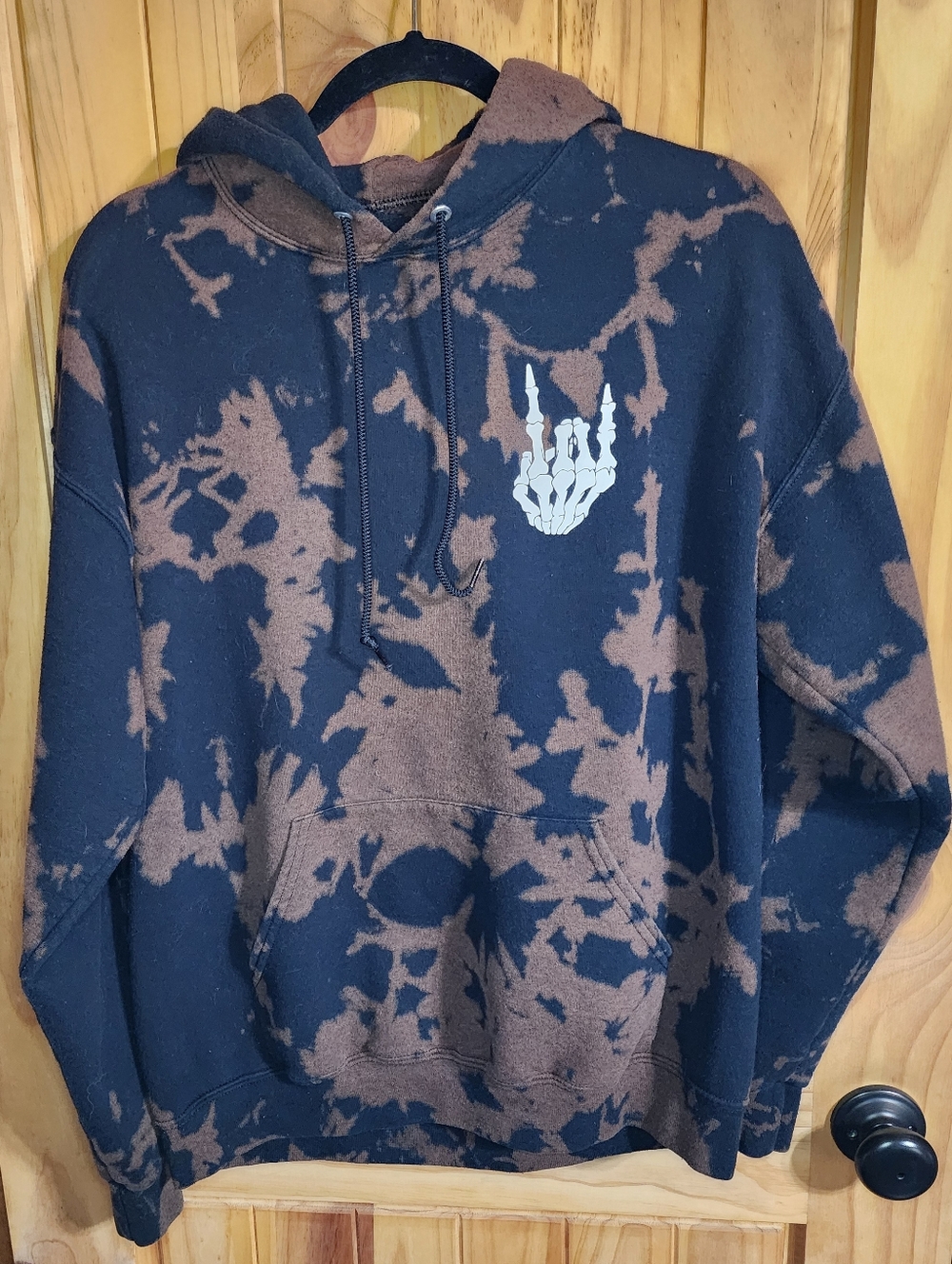 Black & Brown Tie-Dye Hooded Sweatshirt with Graphic